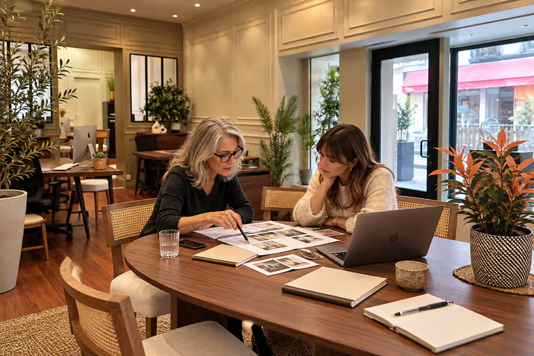 Deux femmes en rendez-vous de conseil autour d'une table