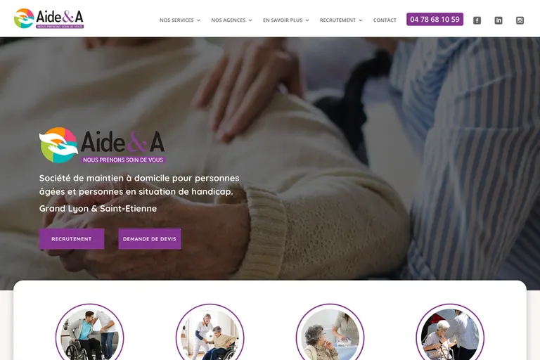 Page d'accueil du site Aide & A, réalisé par Gentleview