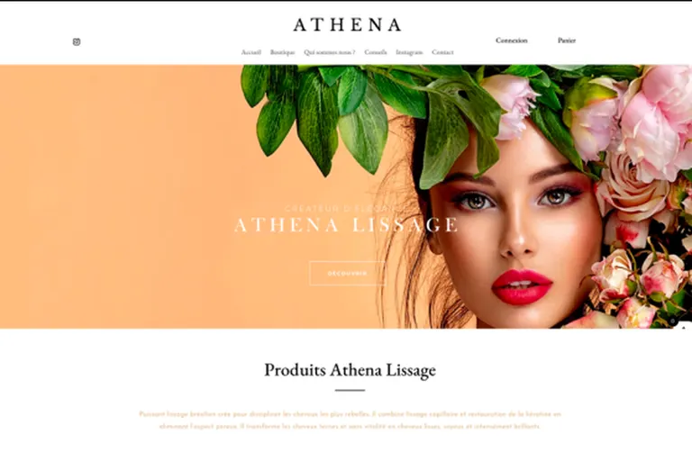 Page d'accueil du site Athena Lissage, réalisé par Gentleview