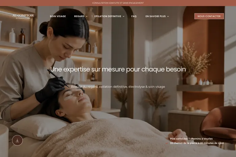 Page d'accueil du site Au Comptoir du Sourcil, réalisé par Gentleview