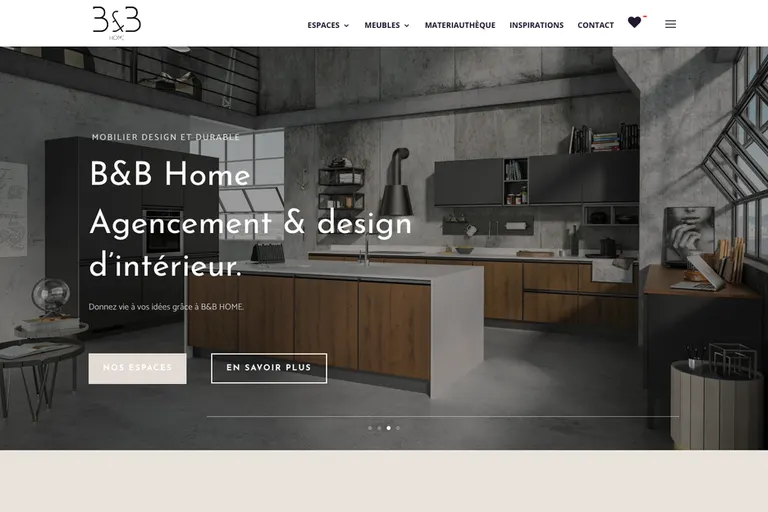 Page d'accueil du site B&B Home, réalisé par Gentleview