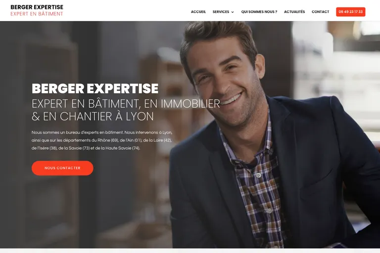 Page d'accueil du site Berger Expertise, réalisé par Gentleview