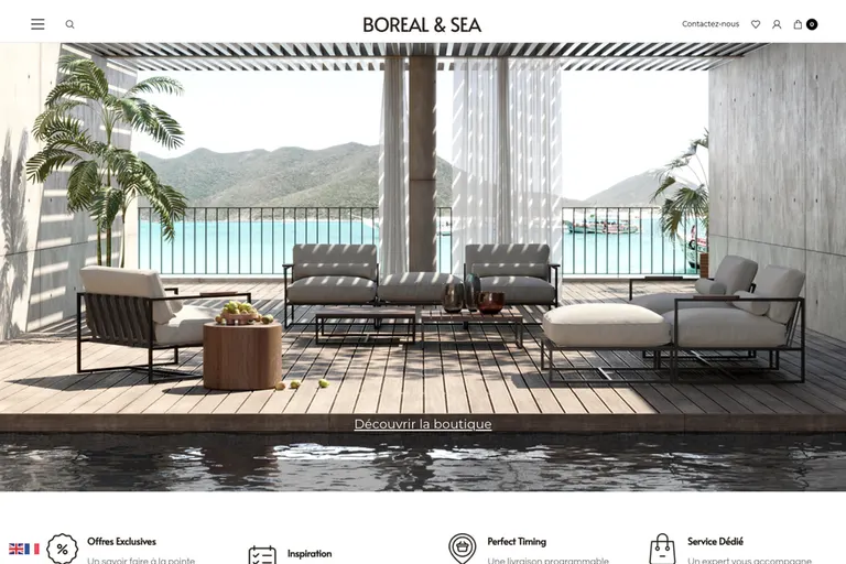 Page d'accueil du site Boreal & Sea, réalisé par Gentleview