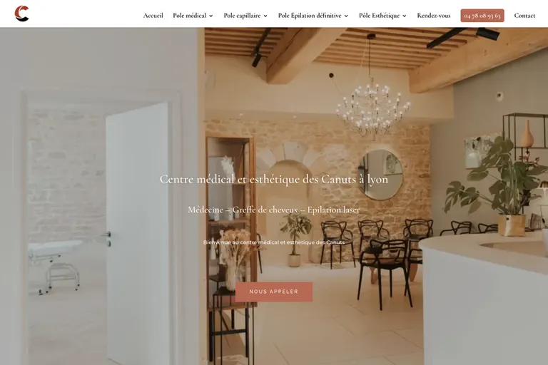 Page d'accueil du site Centre Médical et Esthétique des Canuts, réalisé par Gentleview