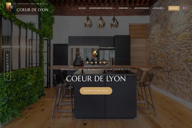 Page d'accueil du site Cœur de Lyon, réalisé par Gentleview