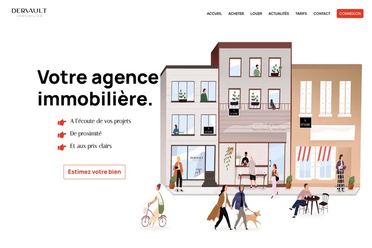 Page d'accueil du site Dervault Immobilier, réalisé par Gentleview