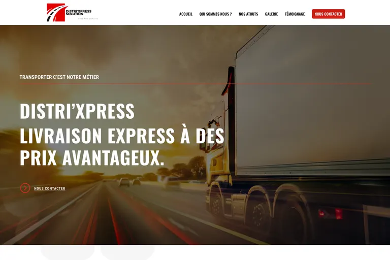 Page d'accueil du site Distri Xpress Solution, réalisé par Gentleview