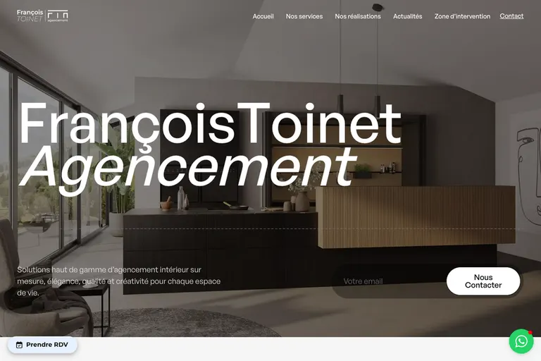 Page d'accueil du site François Toinet Agencement, réalisé par Gentleview