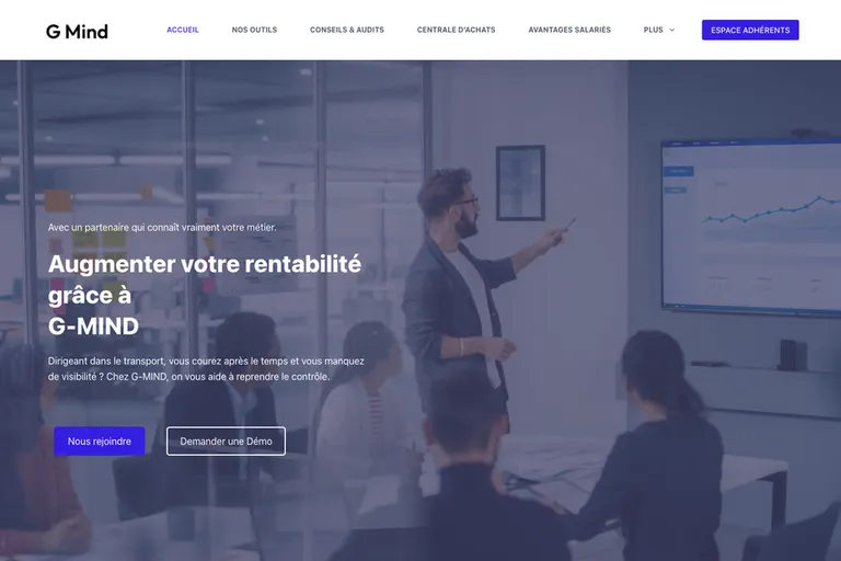 Page d'accueil du site G-Mind, réalisé par Gentleview