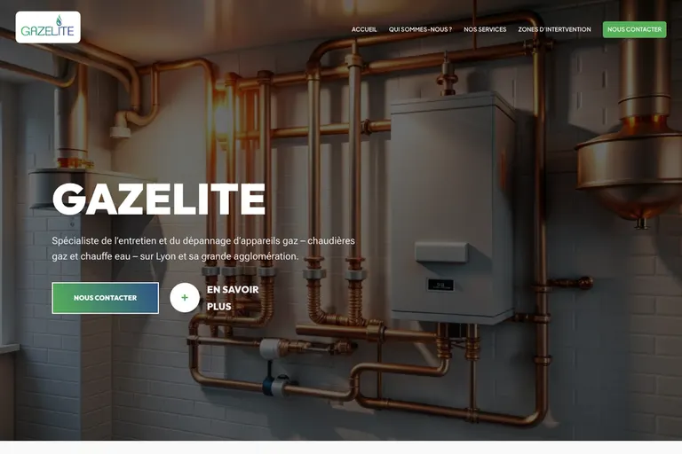 Page d'accueil du site Gazelite, réalisé par Gentleview