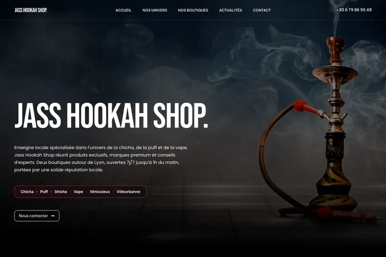 Page d'accueil du site Jass Hookah Shop, réalisé par Gentleview