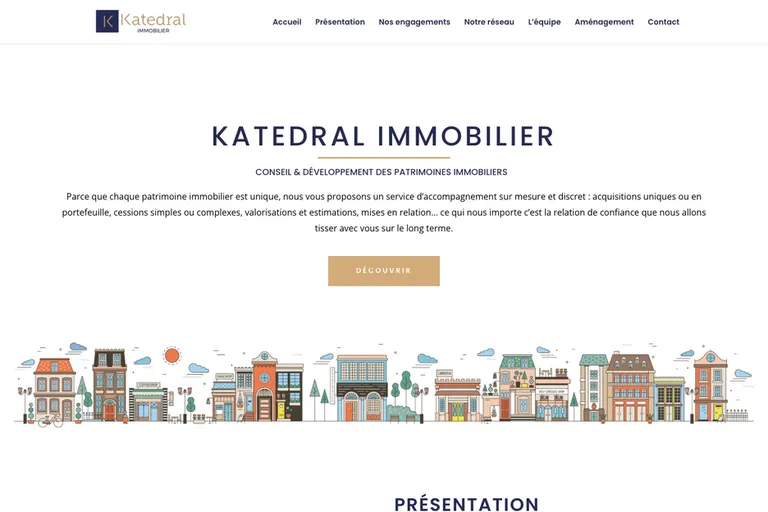 Page d'accueil du site Katedral Immobilier, réalisé par Gentleview