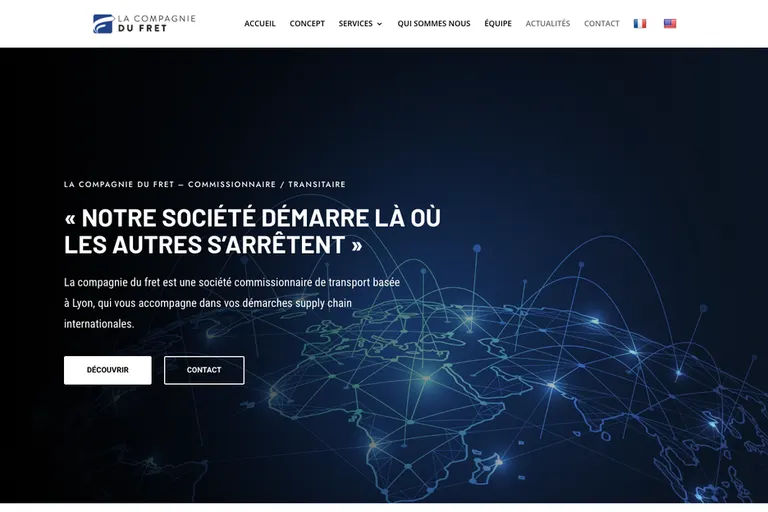 Page d'accueil du site La Compagnie du Fret, réalisé par Gentleview