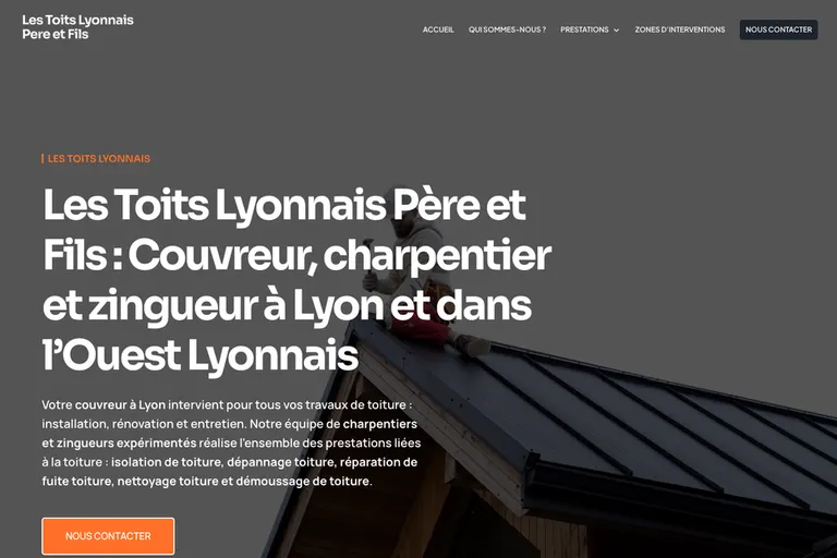 Page d'accueil du site Les Toits Lyonnais Père et Fils, réalisé par Gentleview
