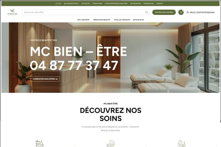Page d'accueil du site MC Bien-Être, réalisé par Gentleview