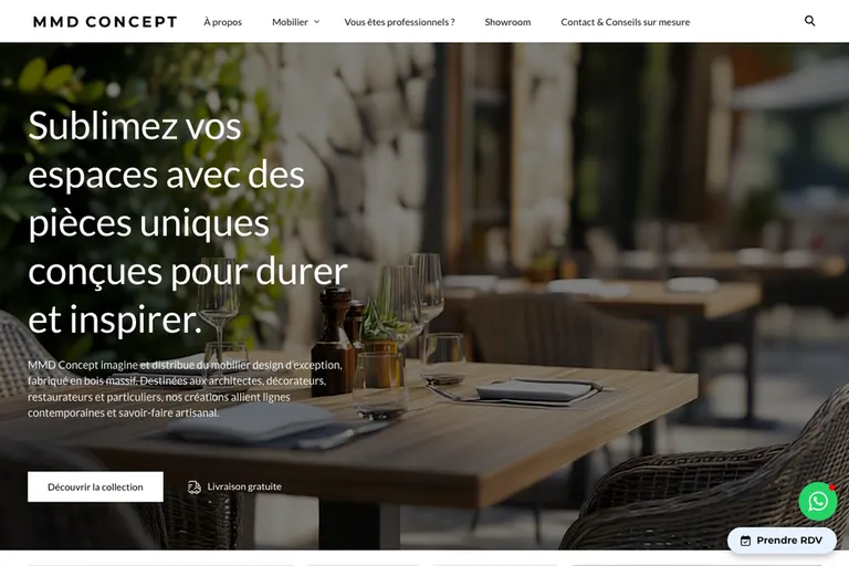 Page d'accueil du site MMD Concept, réalisé par Gentleview
