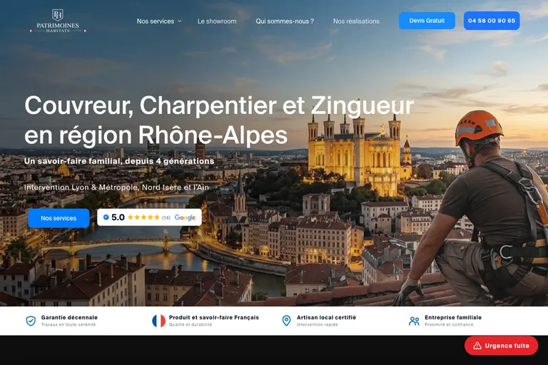 Page d'accueil du site Patrimoines Habitats, réalisé par Gentleview