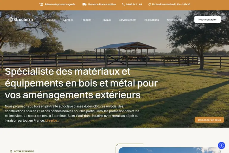 Page d'accueil du site Structerra, réalisé par Gentleview