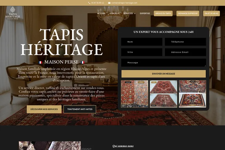 Page d'accueil du site Tapis Héritage, réalisé par Gentleview