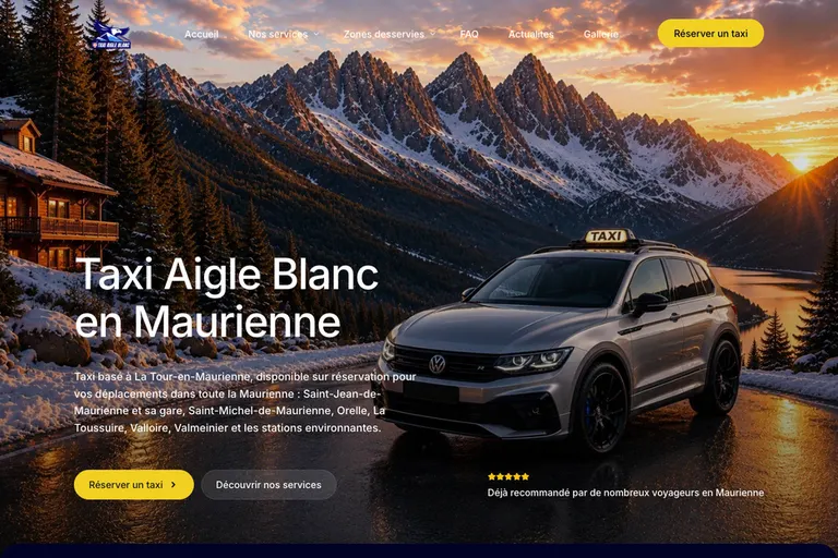 Page d'accueil du site Taxi Aigle Blanc, réalisé par Gentleview