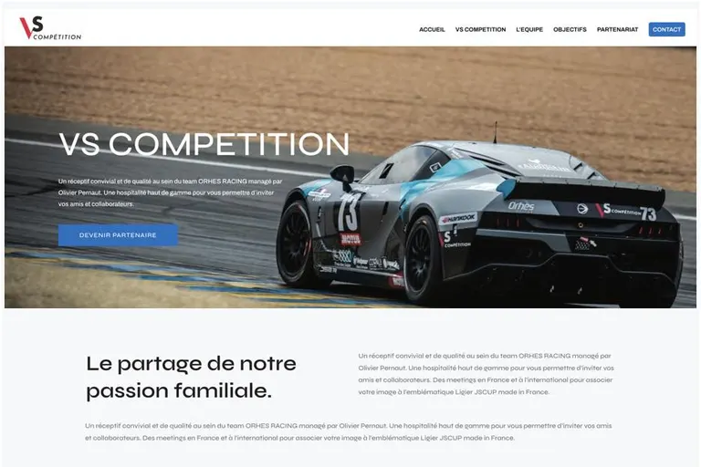 Page d'accueil du site VS Compétition, réalisé par Gentleview