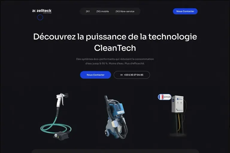 Page d'accueil du site Zellteck, réalisé par Gentleview
